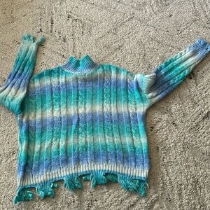 Papaya Ombré Striped Sweater with Frayed/Distressed hem NWOT Size S PTP 30+”